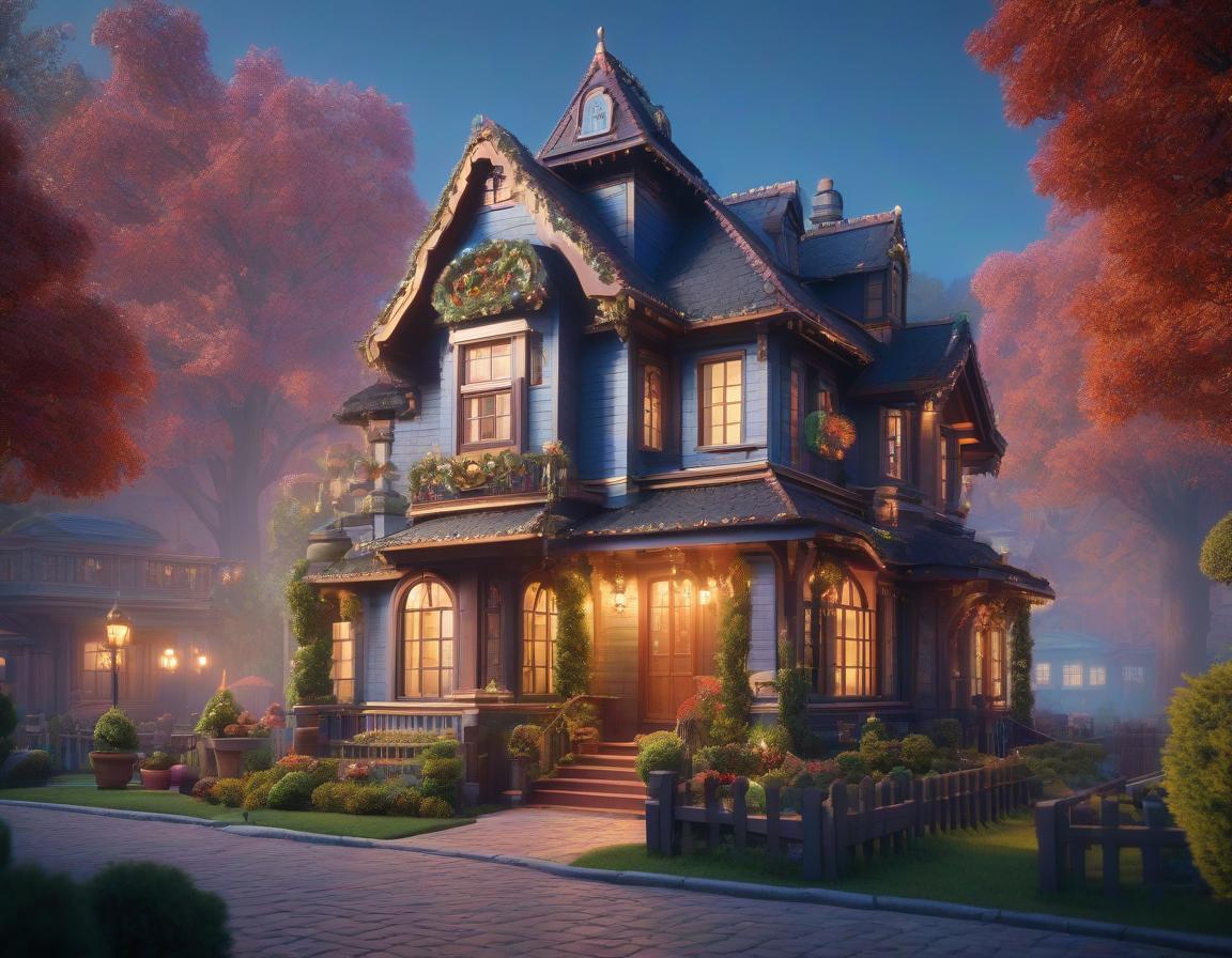  Cartoon New Year's house, pixar style hyperrealistic, full body, detailed clothing, highly detailed, cinematic lighting, stunningly beautiful, intricate, sharp focus, f/1. 8, 85mm, (centered image composition), (professionally color graded), ((bright soft diffused light)), volumetric fog, trending on instagram, trending on tumblr, HDR 4K, 8K