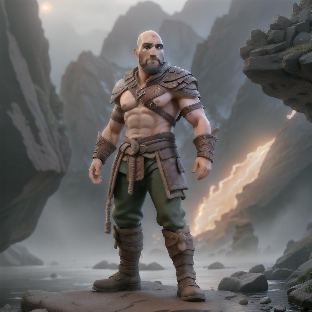  God of war hyperrealistic, full body, detailed clothing, highly detailed, cinematic lighting, stunningly beautiful, intricate, sharp focus, f/1. 8, 85mm, (centered image composition), (professionally color graded), ((bright soft diffused light)), volumetric fog, trending on instagram, trending on tumblr, HDR 4K, 8K