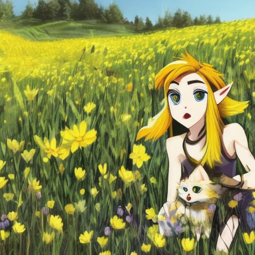  Link in a field of flowers with yellow eyes