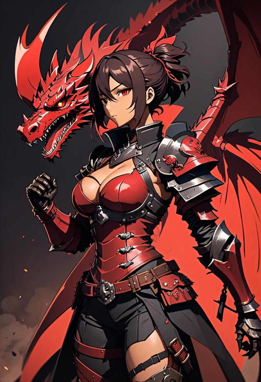  anime artwork dragon head, A wemale, dragon, bronz skin, noble outfit. Darkest dungeon style, Handsome woman, iron armor, d&d, aged black red paper, inkpunk, concept art, lonely, solitude, windy, full body, . anime style, key visual, vibrant, studio anime, highly detailed hyperrealistic, full body, detailed clothing, highly detailed, cinematic lighting, stunningly beautiful, intricate, sharp focus, f/1. 8, 85mm, (centered image composition), (professionally color graded), ((bright soft diffused light)), volumetric fog, trending on instagram, trending on tumblr, HDR 4K, 8K