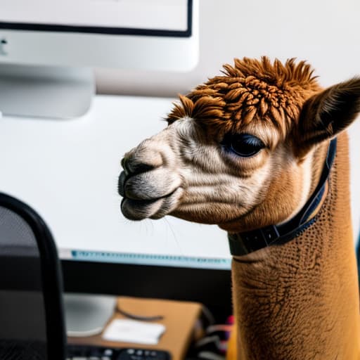  alpaca working in an Office and drinking coffee