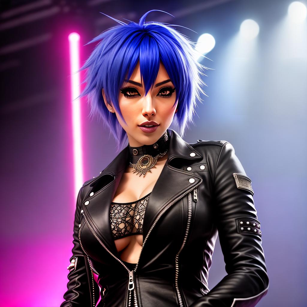  Anime punk girl at a rock star concert hyperrealistic, full body, detailed clothing, highly detailed, cinematic lighting, stunningly beautiful, intricate, sharp focus, f/1. 8, 85mm, (centered image composition), (professionally color graded), ((bright soft diffused light)), volumetric fog, trending on instagram, trending on tumblr, HDR 4K, 8K