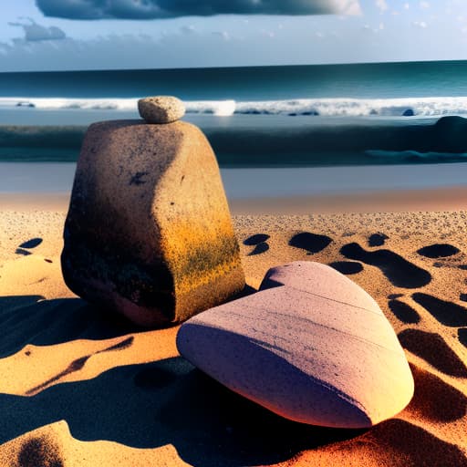 estilovintedois Couple of rocks sitting on top of a sandy beach