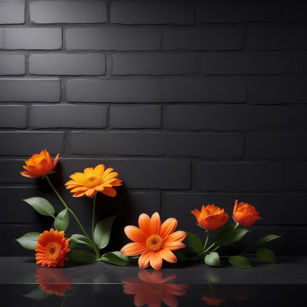  Нарисуй black brick wall, luminogram destruction liquid, graffiti flowers+fire, minimalism, ues, professional photo