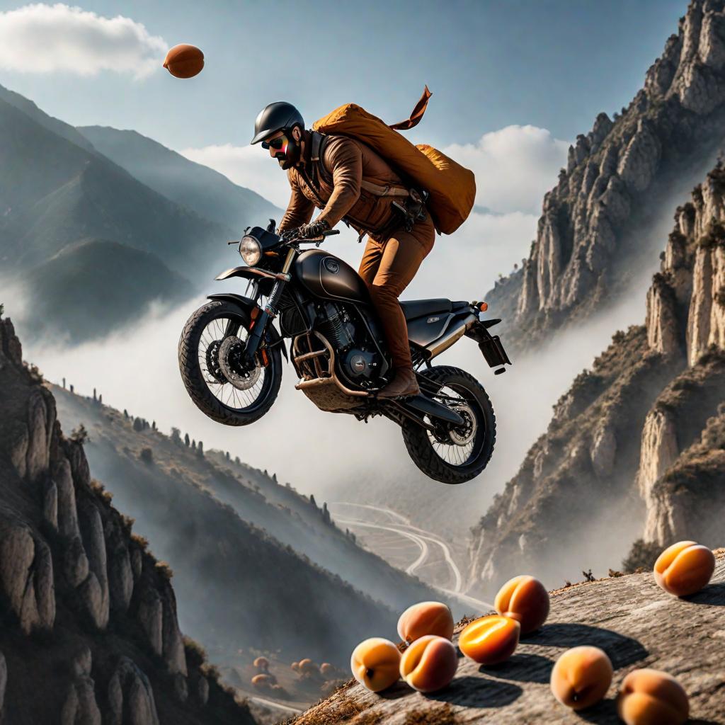  A person flying by riding on a giant dried apricot and then riding on an apricot on the map of Turkey. hyperrealistic, full body, detailed clothing, highly detailed, cinematic lighting, stunningly beautiful, intricate, sharp focus, f/1. 8, 85mm, (centered image composition), (professionally color graded), ((bright soft diffused light)), volumetric fog, trending on instagram, trending on tumblr, HDR 4K, 8K