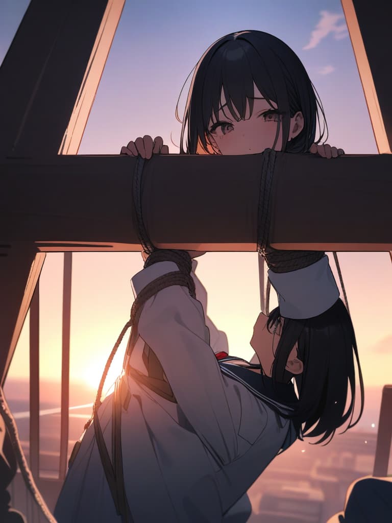  Gles, black hair, id, sober wearing gles in a sailor suit, , inserted into , , big s, crying, sunset, clroom, , , both hands are restrained in . It is hung and hung, masterpiece, best quality,8k,ultra detailed,high resolution,an extremely delicate and beautiful,hyper detail