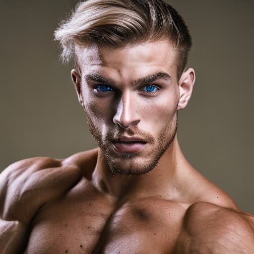 portrait+ style Russian queer fitness model blonde hunk dude face