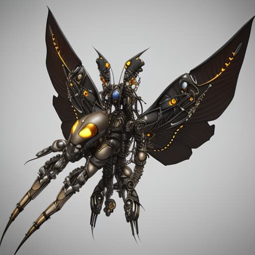  Steampunk cybernetic biomechanical hornet with wings, 3 d model, very coherent symmetrical artwork