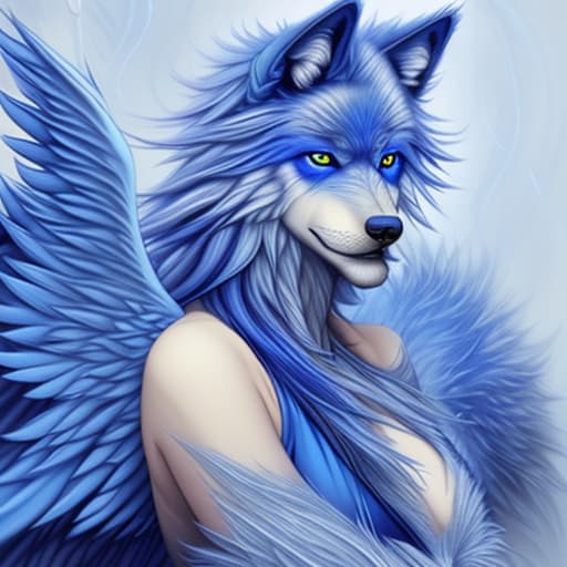  Blue wolf with wings