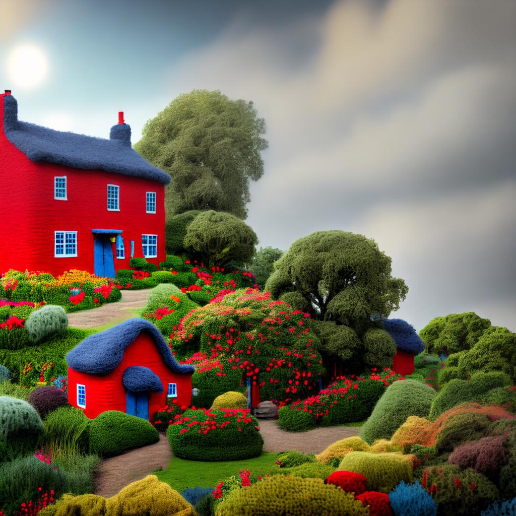 woolitize Red house hyperrealistic, full body, detailed clothing, highly detailed, cinematic lighting, stunningly beautiful, intricate, sharp focus, f/1.8, 85mm, (centered image composition), (professionally color graded), ((bright soft diffused light)), volumetric fog, trending on Instagram, trending on Tumblr, HDR 4K, 8K
