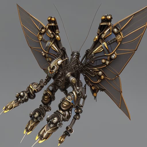  Steampunk cybernetic biomechanical hornet with wings, 3 d model, very coherent symmetrical artwork