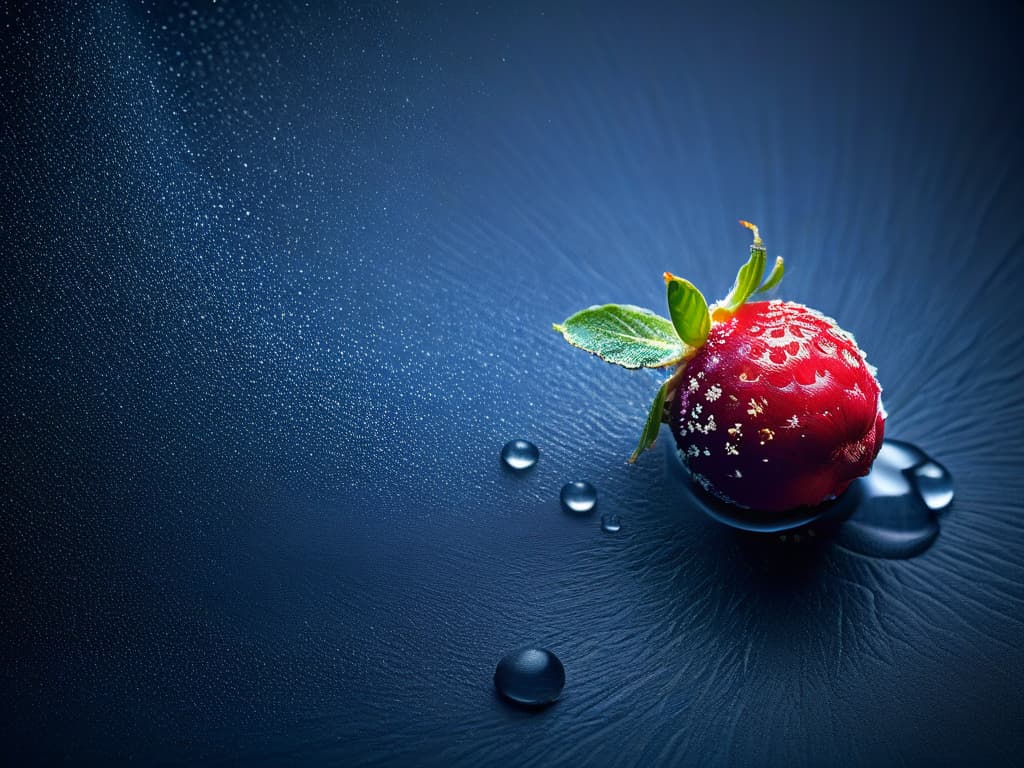  An ultradetailed closeup image of a vibrant purple açaí berry surrounded by a halo of glistening droplets of water, highlighting the intricate textures and rich colors of this superfood. The berry is set against a stark white background, enhancing its natural beauty and inviting the viewer to appreciate the intricate details of this exotic ingredient. hyperrealistic, full body, detailed clothing, highly detailed, cinematic lighting, stunningly beautiful, intricate, sharp focus, f/1. 8, 85mm, (centered image composition), (professionally color graded), ((bright soft diffused light)), volumetric fog, trending on instagram, trending on tumblr, HDR 4K, 8K