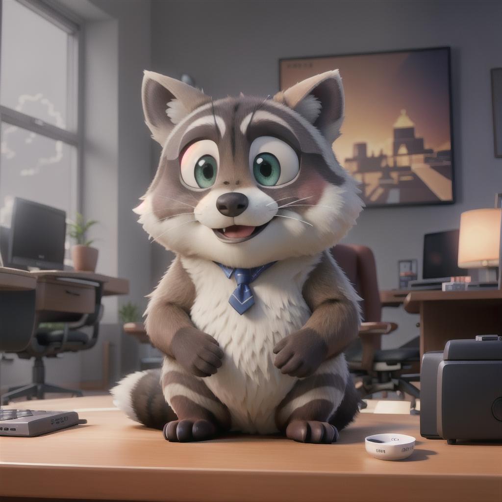  raccoon sitting in gaming chair front a computer on desktop, ((semi anthropomorphic)),(full body), tail, belly, sitting, fat, (chubby), (((white background))), solo, desktop, gaming chair, side view,  [[[clothes]]] hyperrealistic, full body, detailed clothing, highly detailed, cinematic lighting, stunningly beautiful, intricate, sharp focus, f/1. 8, 85mm, (centered image composition), (professionally color graded), ((bright soft diffused light)), volumetric fog, trending on instagram, trending on tumblr, HDR 4K, 8K