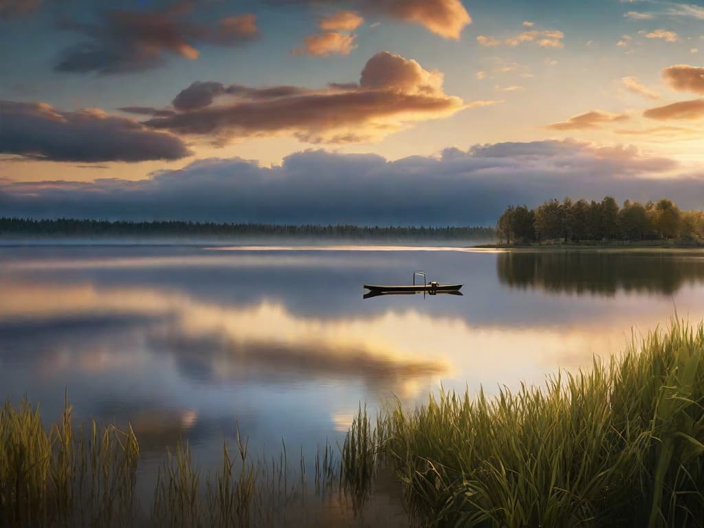  A tranquil serene lake with a single key floating on the surface, reflecting the early morning sky with hints of golden sunlight piercing through scattered clouds. digital art, ilustration, no flares, clean hyperrealistic, full body, detailed clothing, highly detailed, cinematic lighting, stunningly beautiful, intricate, sharp focus, f/1. 8, 85mm, (centered image composition), (professionally color graded), ((bright soft diffused light)), volumetric fog, trending on instagram, trending on tumblr, HDR 4K, 8K