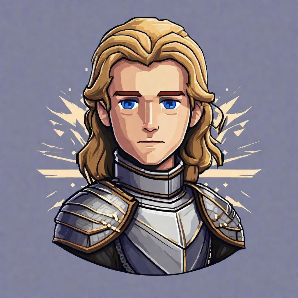  masterpiece, best quality, pixel art knight portrait side blond hair blue eyes