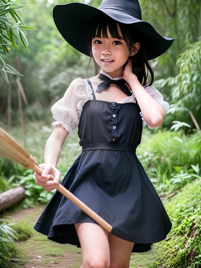  ((a very beautiful and very cute )),Kiki's Delivery Service,the is , face,The is wearing a very large witch's black tricorn hat,the is wearing a frilly white dress and a black overall ,the is raiding a Flying Bamboo Broom,The is riding the broom and flying high above the skyscrs of a futuristic city,The is straddling a bamboo broom and holding it with both hands, (8k, RAW photo, best quality, masterpiece:1.2), High detail RAW color photo, professional photograph, cowboyshot, (realistic, photo realistic:1.37), ((best quality)), 1 , cinematic light, (finerly detailed face:1.2), (masterpiece:1.5), (best quality:1.2), (smiling:1.2), (looking at viewer:1.2)