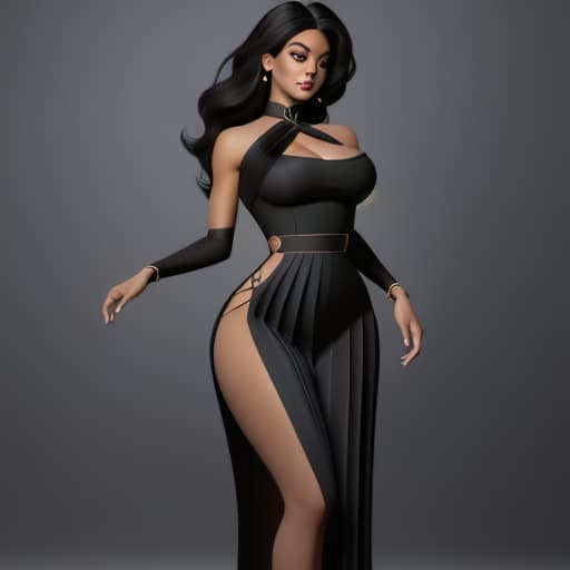  Black beauty lady with big breast and hips wearing Pleated Asymmetric Hem Satin Dress