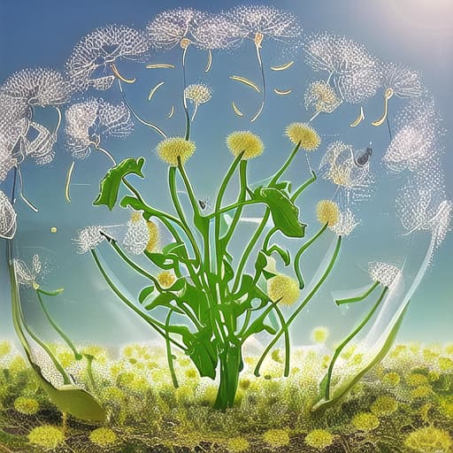   in a transparent micro made of dandelions, naturism