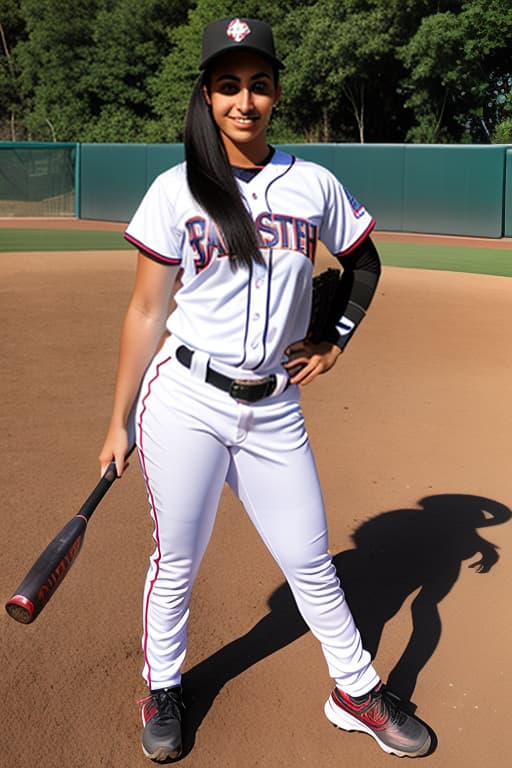  Middle eastern female, softball, posing with ball bat