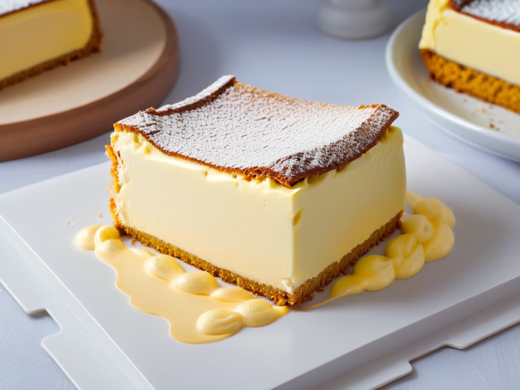  An ultradetailed minimalist illustration of a slice of Melktert, showcasing the delicate layers of creamy milk filling atop a crumbly crust. The image should capture the essence of this South African dessert with precision, emphasizing the smooth texture of the custard and the golden hue of the pastry. Each detail, from the fluted edge of the pie to the subtle dusting of cinnamon on top, should be meticulously rendered to evoke a sense of elegance and simplicity, perfectly complementing the informative tone of the article. hyperrealistic, full body, detailed clothing, highly detailed, cinematic lighting, stunningly beautiful, intricate, sharp focus, f/1. 8, 85mm, (centered image composition), (professionally color graded), ((bright soft diffused light)), volumetric fog, trending on instagram, trending on tumblr, HDR 4K, 8K