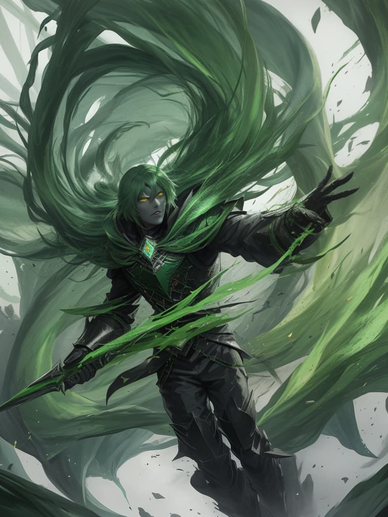  Green hair character dark shadow, masterpiece, best quality,8k,ultra detailed,high resolution,an extremely delicate and beautiful,hyper detail