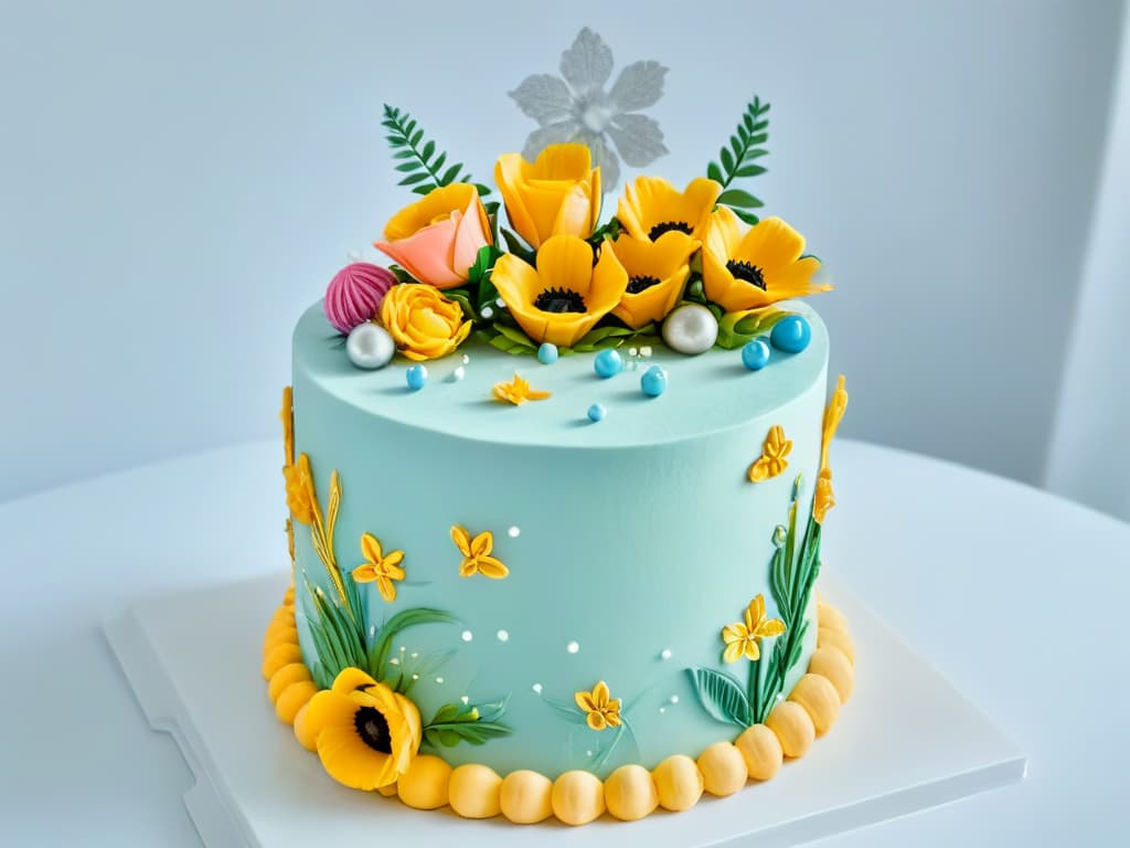  A closeup, ultradetailed image of a beautifully decorated multitiered cake featuring intricate floral designs and delicate piping work in pastel colors, set against a clean, white background. hyperrealistic, full body, detailed clothing, highly detailed, cinematic lighting, stunningly beautiful, intricate, sharp focus, f/1. 8, 85mm, (centered image composition), (professionally color graded), ((bright soft diffused light)), volumetric fog, trending on instagram, trending on tumblr, HDR 4K, 8K