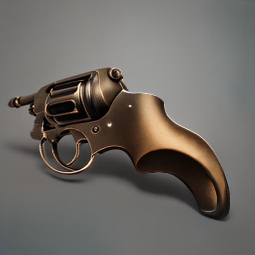 redshift style ein einzelner extragrosser goldener Revolver auf schwarzem Hintergrund mit Knoten im Lauf