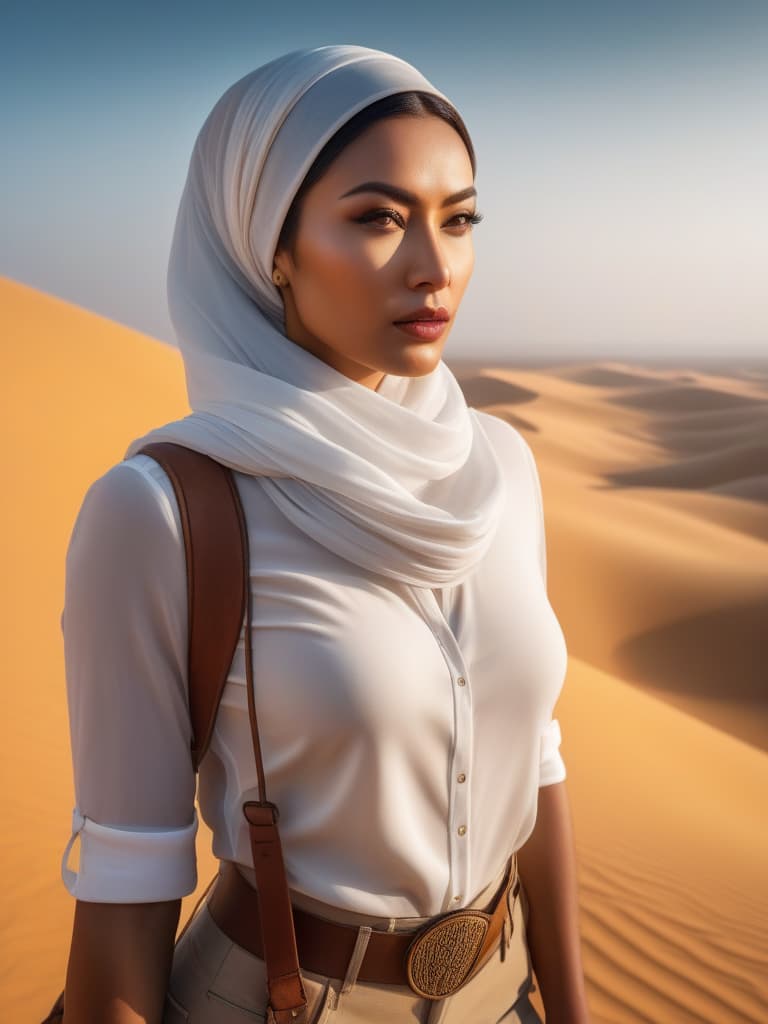  Half body portrait,Young Asian Man Tourist wear casual short sleeve t shirt and shorts , tie a solid white casual Headscarf standing in desert, look at to camera, cinematic lighting, stunningly beautiful, intricate, sharp focus, f/1. 8, 85mm, (professionally color graded), ((bright soft diffused light)), volumetric fog, trending on instagram, trending on tumblr, HDR 4K, 8K hyperrealistic, full body, detailed clothing, highly detailed, cinematic lighting, stunningly beautiful, intricate, sharp focus, f/1. 8, 85mm, (centered image composition), (professionally color graded), ((bright soft diffused light)), volumetric fog, trending on instagram, trending on tumblr, HDR 4K, 8K