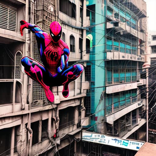 nvinkpunk Spiderman hanging from Charminar at Hyderabad