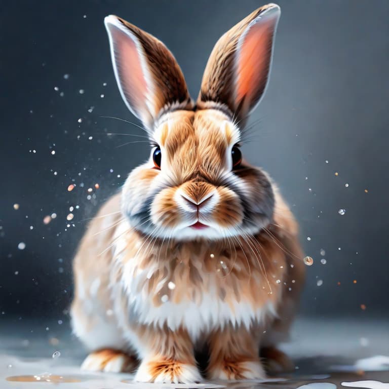  best quality professional photograph, water paint art style, cute rabbit, ultra high quality model