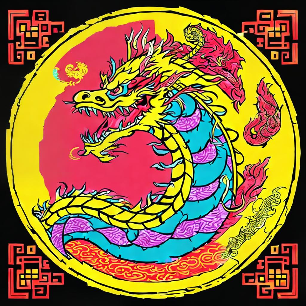  Chinese dragon, body wave, bright colors, Chinese style drawing with accurate drawing