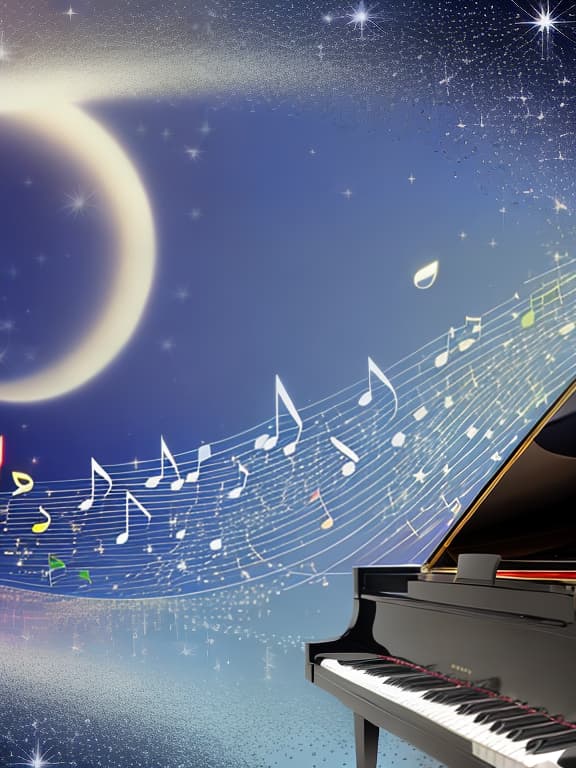  Wallpaper with music notation, piano and sparkling stars