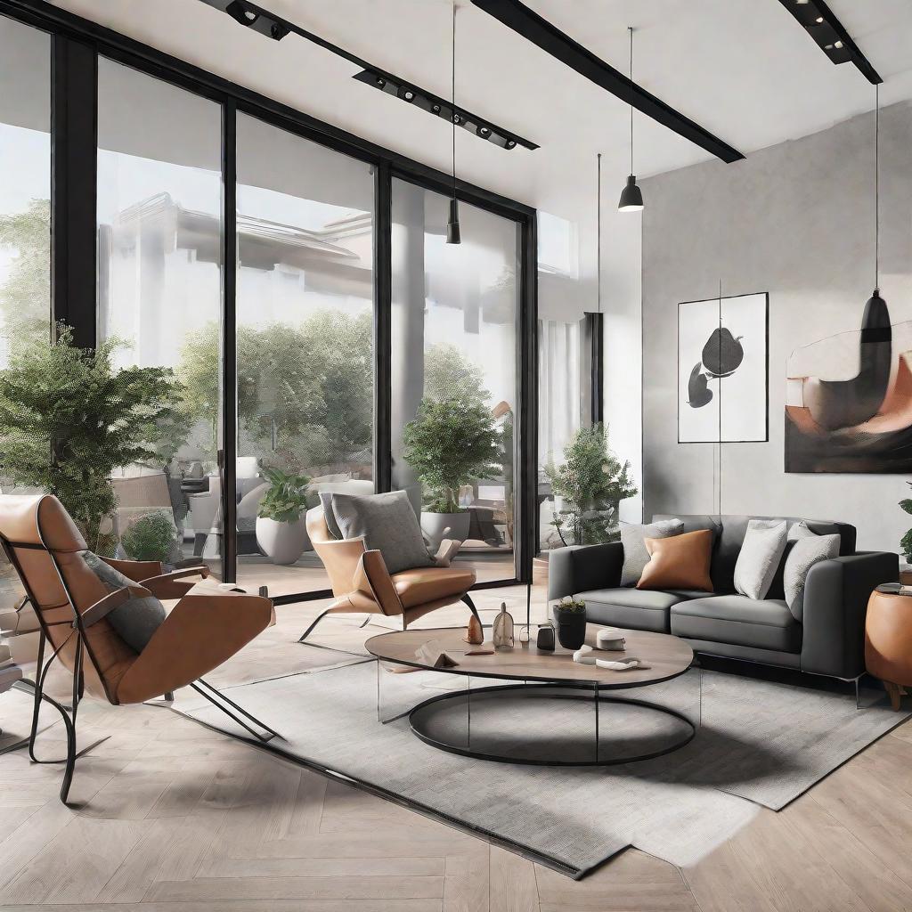  masterpiece, best quality, Best Quality, Masterpiece, 8k resolution,high resolution concept art of an apartment living room with floor to ceiling windows and modern furniture