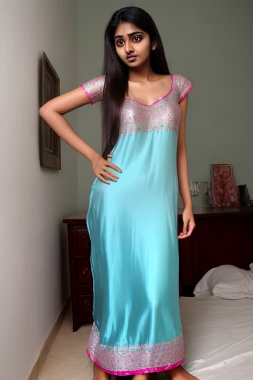  Hot young skinny Indian girl in silk nightgown