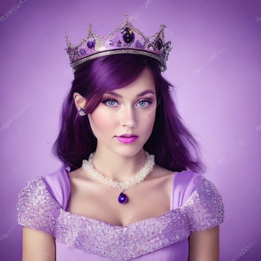 portrait+ style young princess with her castle purple dress and purple necklace and purple tiara