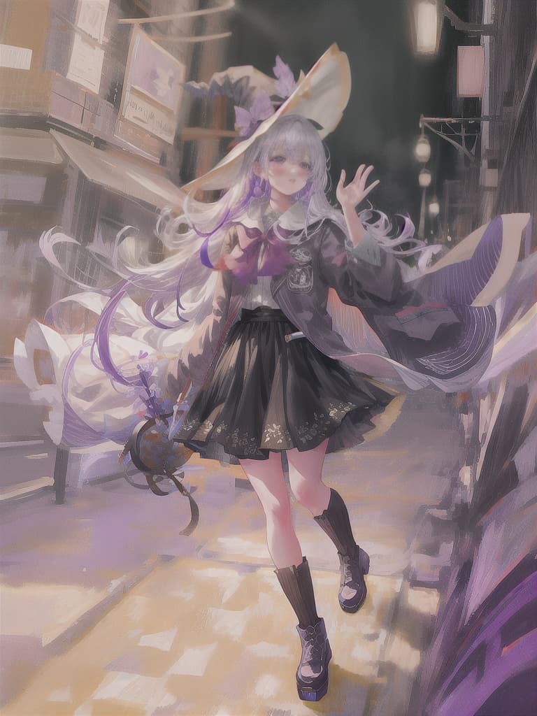  best quality,very long hair,ojousama,female,dusk,sunset,in the ocean, white hair,bangs pinned back,messy hair,white dress,Masterpiece, best quality, super detailed, ilrated, 1 , witch hat, purple eyes, hair, waving purple staff to burst purple energy, purple beam, purple effect, dragon, chaos hyperrealistic, full body, detailed clothing, highly detailed, cinematic lighting, stunningly beautiful, intricate, sharp focus, f/1. 8, 85mm, (centered image composition), (professionally color graded), ((bright soft diffused light)), volumetric fog, trending on instagram, trending on tumblr, HDR 4K, 8K