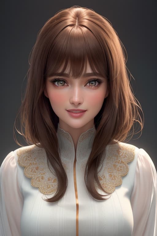  8k portrait of beautiful preschooler with brown hair and brown bangs, intricate, elegant, energetic, brown eyes, digital photography, pale skin, (masterpiece, sidelighting, finely detailed beautiful eyes, long eyelashes, big smile hyperrealistic, full body, detailed clothing, highly detailed, cinematic lighting, stunningly beautiful, intricate, sharp focus, f/1. 8, 85mm, (centered image composition), (professionally color graded), ((bright soft diffused light)), volumetric fog, trending on instagram, trending on tumblr, HDR 4K, 8K