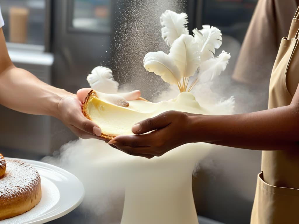  A minimalist yet striking image of two hands shaking, one hand representing a bakery owner and the other hand representing a brand representative. The background is a soft, neutral color to emphasize the simplicity of the gesture, symbolizing a successful collaboration between the two parties. The hands are elegantly designed, with subtle details like flour dust on the bakery owner's hand and a small logo on the brand representative's sleeve. The image conveys trust, partnership, and the beginning of a fruitful collaboration in the world of pastries and brands. hyperrealistic, full body, detailed clothing, highly detailed, cinematic lighting, stunningly beautiful, intricate, sharp focus, f/1. 8, 85mm, (centered image composition), (professionally color graded), ((bright soft diffused light)), volumetric fog, trending on instagram, trending on tumblr, HDR 4K, 8K