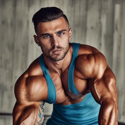 portrait+ style Russian queer fitness model brunette hunk dude face