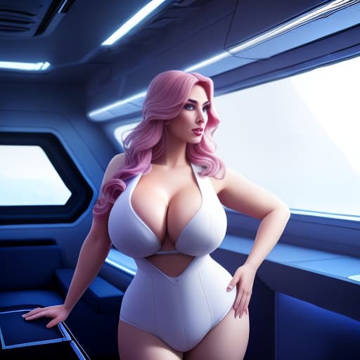  (adult:1.4), (adult:1.4), Curvy Woman. With tight spacesuit. breasts falling out of the suit. Full height. On the spaceship standing near big window. Neon lights. hyperrealistic, full body, detailed clothing, highly detailed, cinematic lighting, stunningly beautiful, intricate, sharp focus, f/1. 8, 85mm, (centered image composition), (professionally color graded), ((bright soft diffused light)), volumetric fog, trending on instagram, trending on tumblr, HDR 4K, 8K