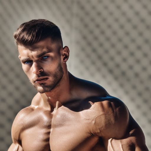 portrait+ style Russian queer fitness model brunette hunk dude face