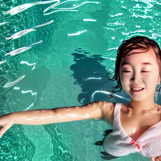  girl under water with short hair no reaction wearing robe without anything else