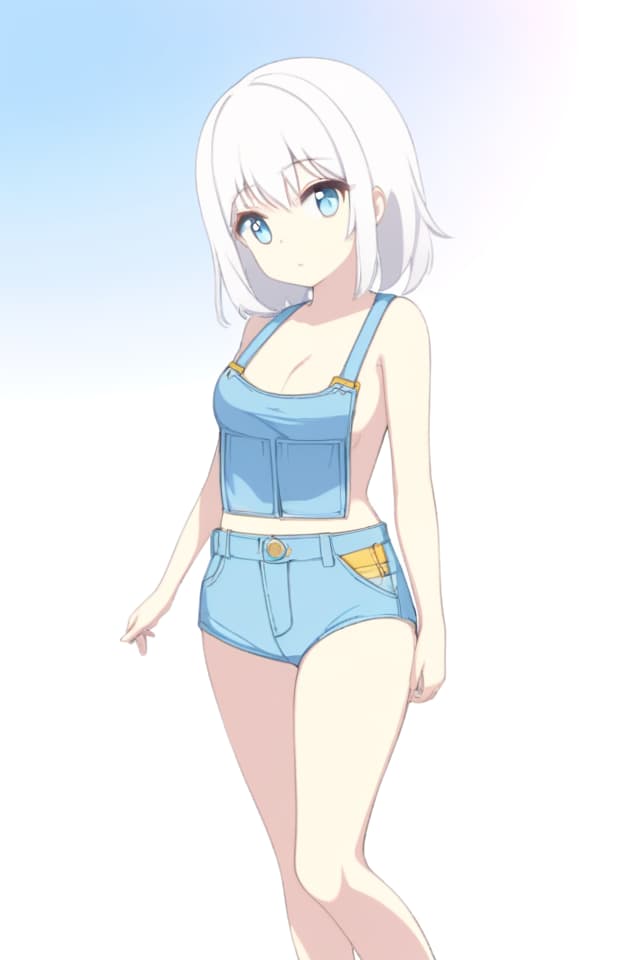  Women, cute, swimwear, I cup, white hair, light blue eyes, overall view