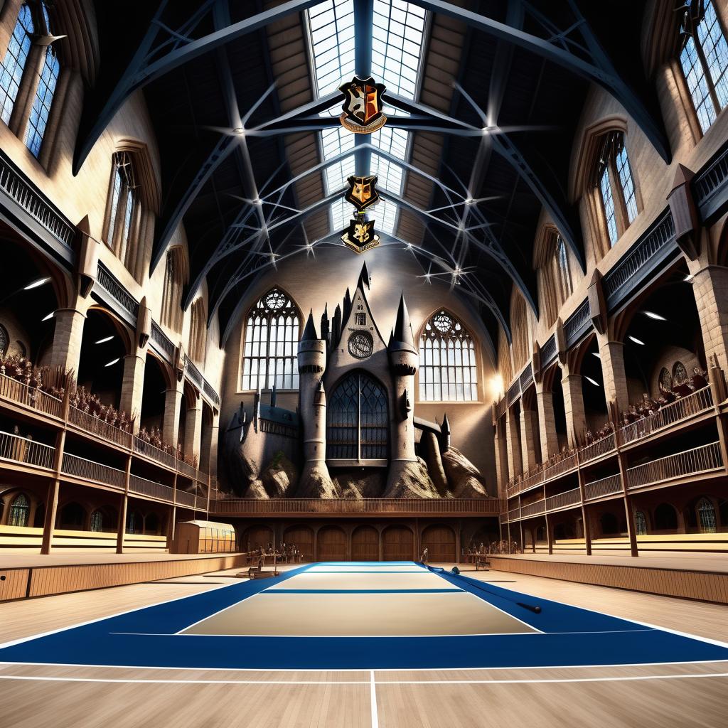  s of Hogwarts State Gymnastics Championships, It's visible   what mess with it unclothed, magic wand, real photo, realism, panoramic photo, wide-angle lens.