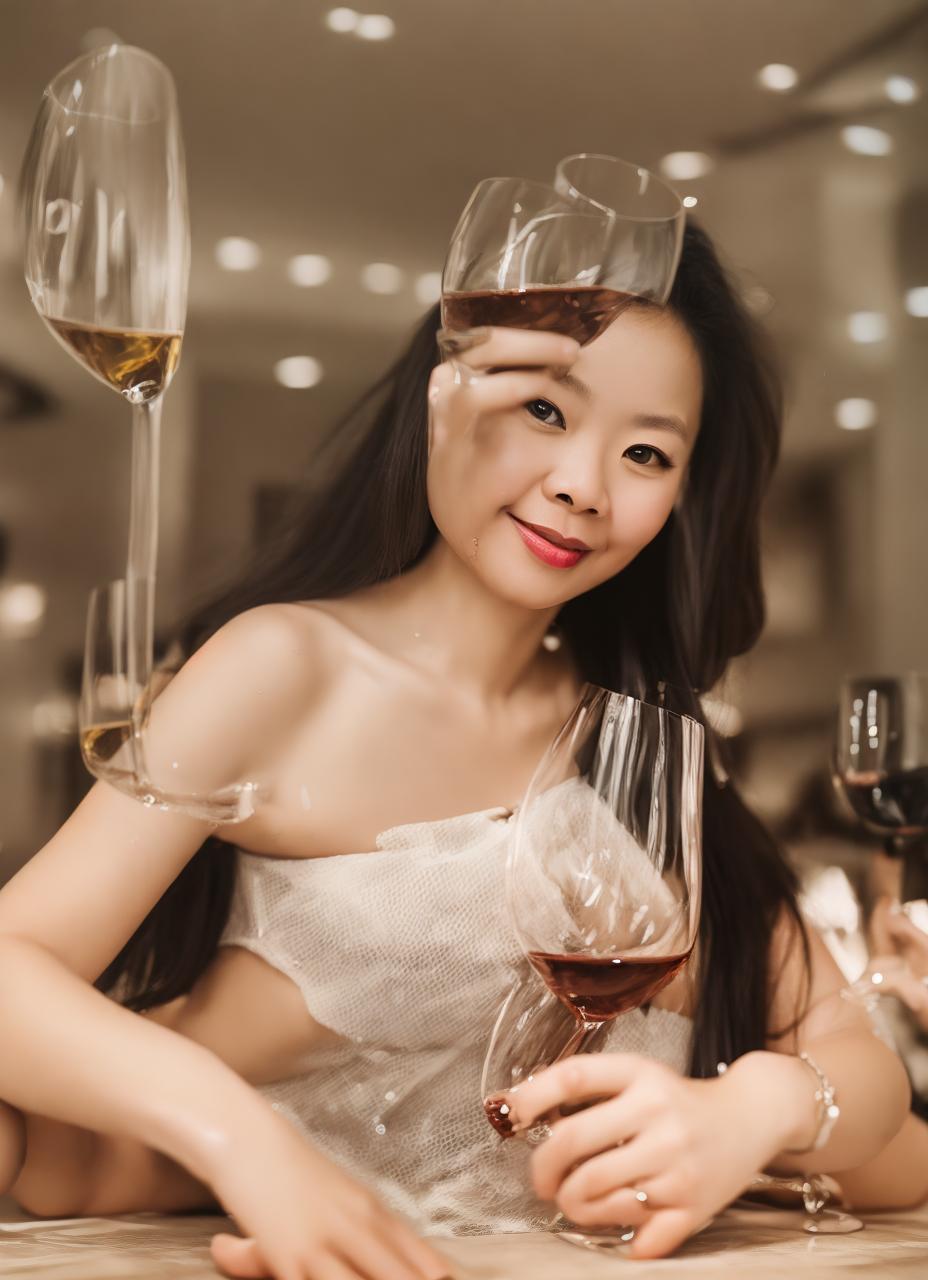 portrait+ style a high class Singaporean lady enjoying a glass of wine with friends