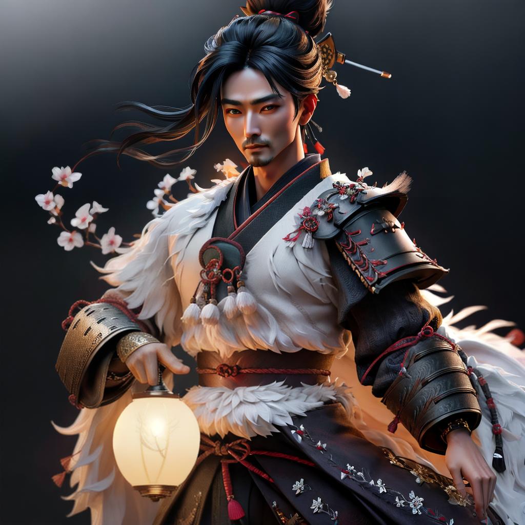  (masterpiece, best quality) 1male samurai hyperrealistic, full body, detailed clothing, highly detailed, cinematic lighting, stunningly beautiful, intricate, sharp focus, f/1. 8, 85mm, (centered image composition), (professionally color graded), ((bright soft diffused light)), volumetric fog, trending on instagram, trending on tumblr, HDR 4K, 8K