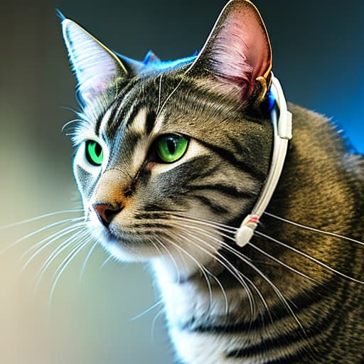 nvinkpunk Realistic image of a cat wearing headphones and reading glasses while riding a bus. hyperrealistic, full body, detailed clothing, highly detailed, cinematic lighting, stunningly beautiful, intricate, sharp focus, f/1. 8, 85mm, (centered image composition), (professionally color graded), ((bright soft diffused light)), volumetric fog, trending on instagram, trending on tumblr, HDR 4K, 8K