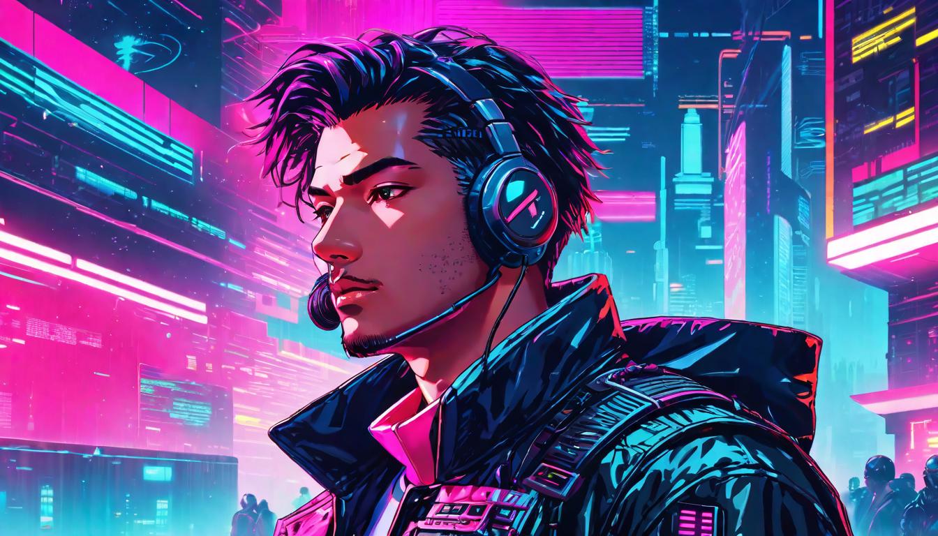  vaporwave,cyberpunk game style Person speaking with others, light emanating from mouth, others listening intently, sense of aweeon, dystopian, futuristic, digital, vibrant, detailed, high contrast, reminiscent of cyberpunk genre video games,retro aesthetic, cyberpunk, vibrant, neon colors, vintage 80s and 90s style, highly detailed