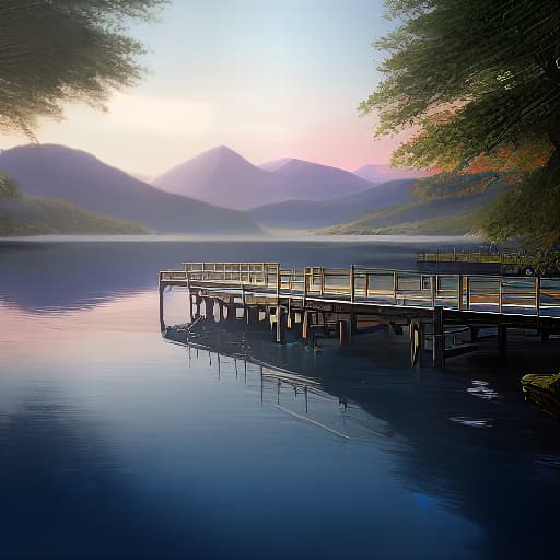 arcane style Create a digital art piece that embodies the essence of a serene morning scene. The subject is a picturesque lakeside view with a charming wooden dock extending into the water. The lake's surface is painted in soft hues of pastel blues and pinks, reflecting the early morning sky. The distant mountains, cloaked in mist, provide a majestic backdrop. The art style should lean towards impressionism, with delicate brushstrokes capturing the tranquility of the moment. This image should be in high resolution, ideally 4K, to showcase intricate details. The focus should be on the play of soft morning light on the water and the dock, evoking a sense of peace and awakening. Include a handwritten script in a cursive font at the bottom, stating, "Embrac hyperrealistic, full body, detailed clothing, highly detailed, cinematic lighting, stunningly beautiful, intricate, sharp focus, f/1. 8, 85mm, (centered image composition), (professionally color graded), ((bright soft diffused light)), volumetric fog, trending on instagram, trending on tumblr, HDR 4K, 8K