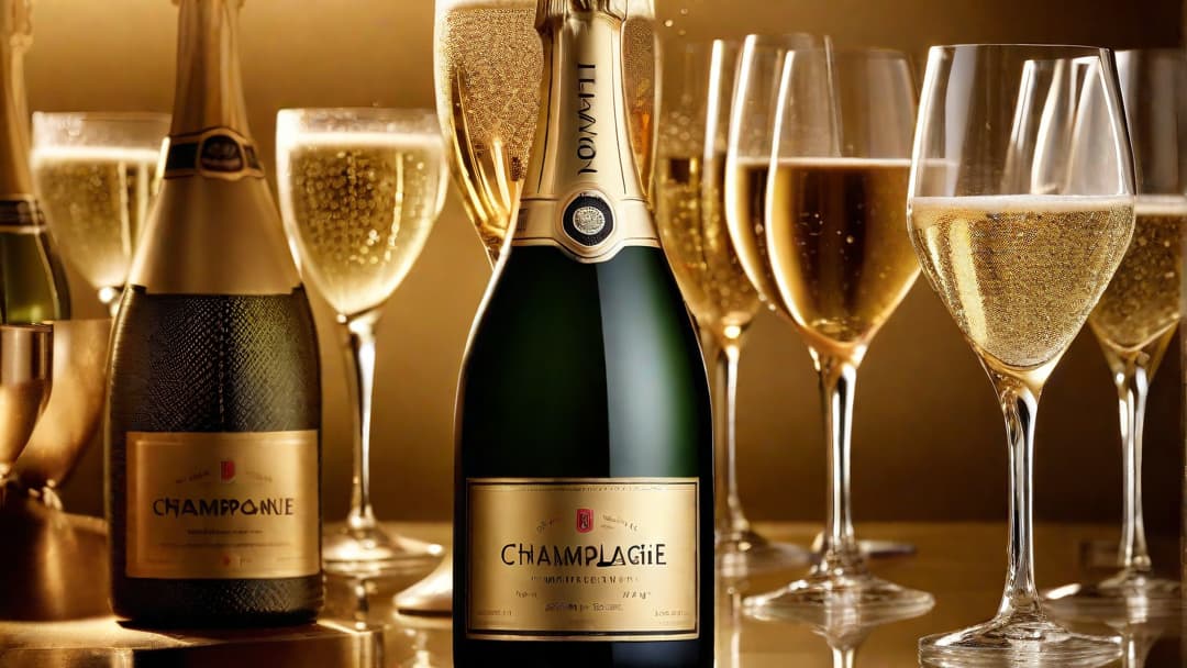  Create an image that showcases the various types of champagne, from brut to extra dry, with elegant bottles, glasses, and tasting notes, to visually represent the article "What are the different types of champagne." hyperrealistic, full body, detailed clothing, highly detailed, cinematic lighting, stunningly beautiful, intricate, sharp focus, f/1. 8, 85mm, (centered image composition), (professionally color graded), ((bright soft diffused light)), volumetric fog, trending on instagram, trending on tumblr, HDR 4K, 8K
